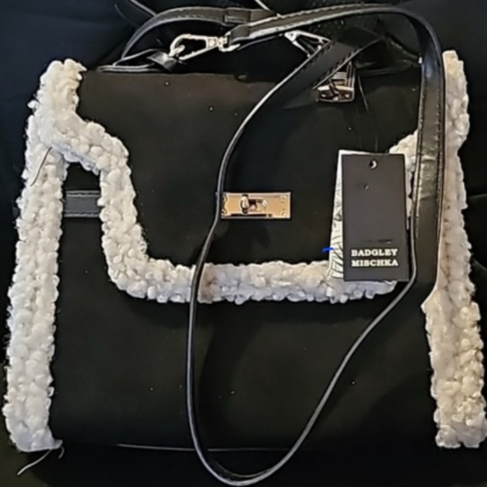 Badgley Mischka Satchel Bag with Faux Fur trim